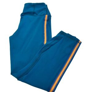 Spiritual Gangster Womens Sz M Blue W/rainbow Striped Leggings Yoga  Active NWOT